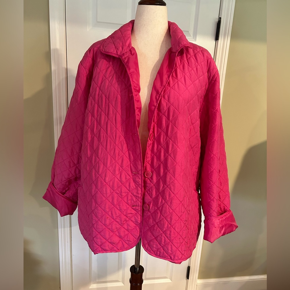 SilkLand Fuchsia Quilted Button Down Jacket